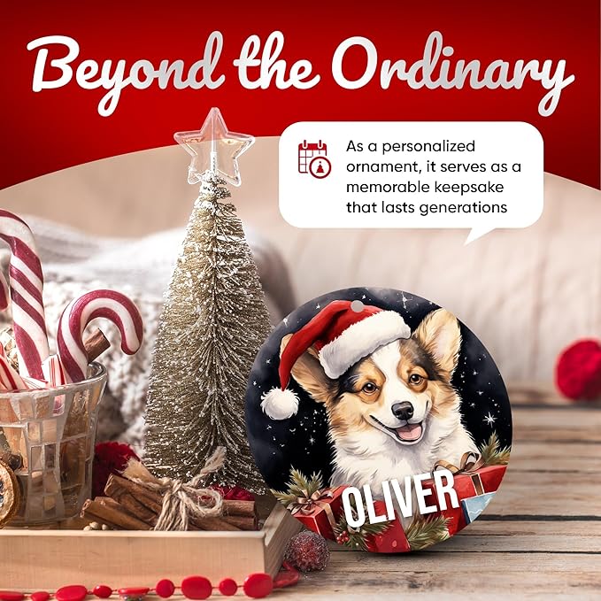 Pembroke Welsh Corgi Personalized Dog Ornament - Pet Ornament for Christmas Tree - 3" Round Ceramic - Printed in USA - Choose from 200 Breeds - Dog Mom - Dog Dad - Xmas Decoration DOG0158