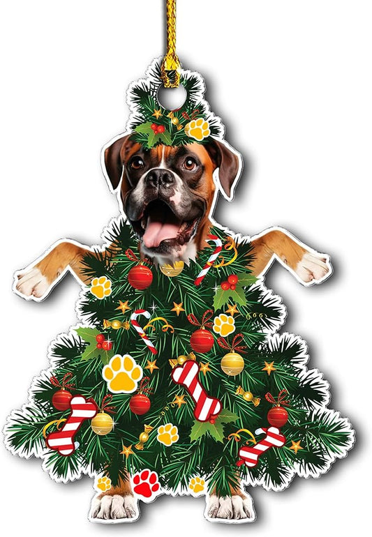 2025 Boxer Christmas Tree Ornament - Festive Holiday Acrylic Hanging Decoration with Adorable Boxer Dog -Boxer Dog Christma Tree Topper Ornament