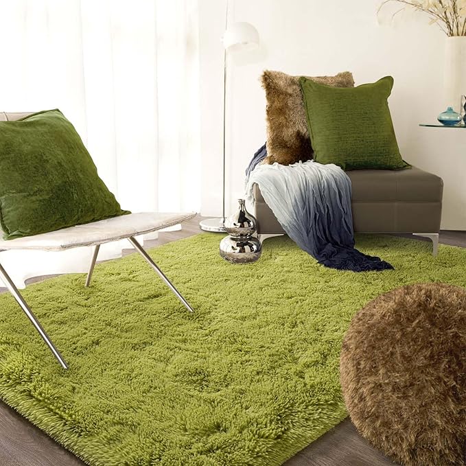 Ompaa Fluffy Rug, Super Soft Fuzzy Area Rugs for Bedroom Living Room - 3' x 5' Large Plush Furry Shag Rug - Kids Playroom Nursery Classroom Dining Room Decor Floor Carpet, Grass Green