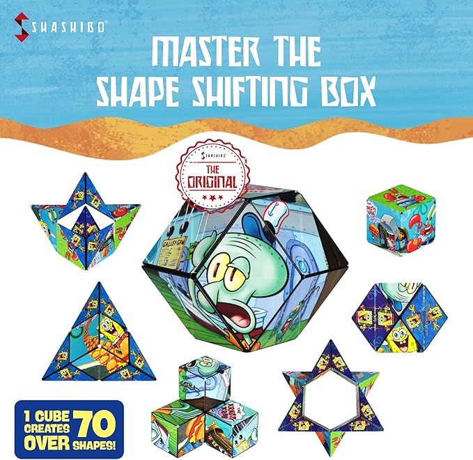 SHASHIBO Spongebob Squarepants Shape Shifting Box - STEM Magnetic Fidget Cube That Transforms Into Over 70 Shapes, Download Fun in Motion Toys Mobile App (Krusty Krab)
