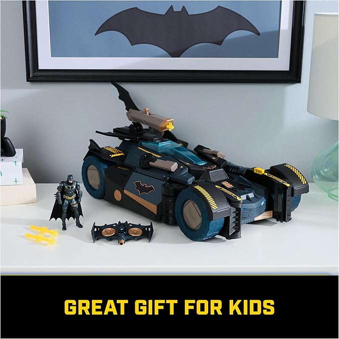 DC Comics Batman, Ultimate Transforming Batmobile Playset, 2-in-1 Playset with Exclusive Figure and Glider, Lights, Sounds, Kids Toys for Boys and Girls 4 and Up