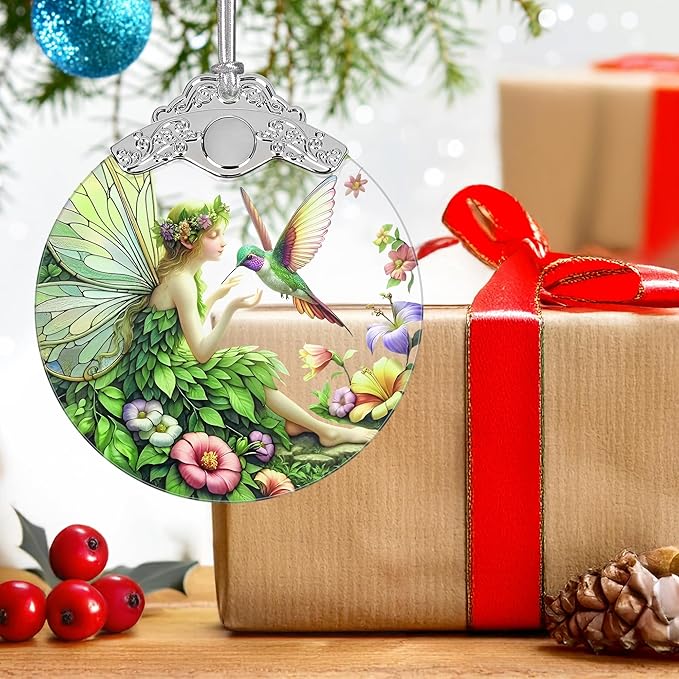 2025 Ornaments for Christmas Tree: Christmas Tree Decoration & Fairy & Hummingbird Themed Stained Glass Gifts