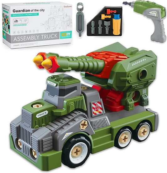 11inches Large Take Apart Trucks Army Toys for Boys Girls Kids 3-10 Year Old Missile Vehicles Anti Aircraft Trucks Toys with Electric Drill Assembly Toy