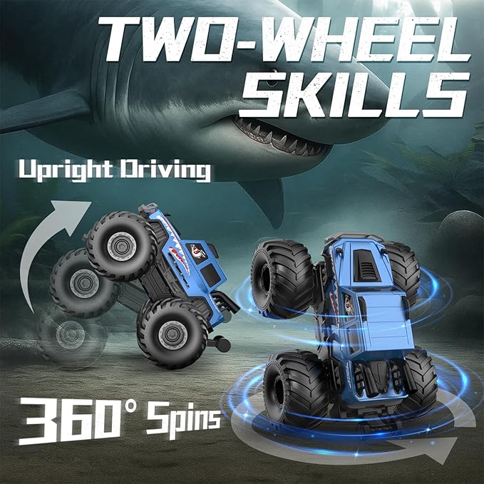 NQD® Monster Truck Toys, Waterproof 360°Rotate 4x4 RC Truck, Amphibious Remote Control Monster Trucks, 2.4GHz All Terrain Off-Road Pickup Toy RC Car for Gifts for Boys Kids Age 6 7 8 9 10 11 12+, Blue