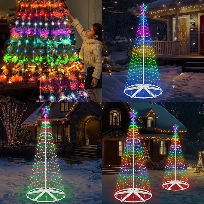 Smart Lighted Christmas Tree, 8FT 388 LED Prelit Cone Tree Lights with Music Sync, Remote & APP Control, Million Colors DIY Xmas Trees, RGB Christmas Light Show Tree for Indoor Outdoor Decorations