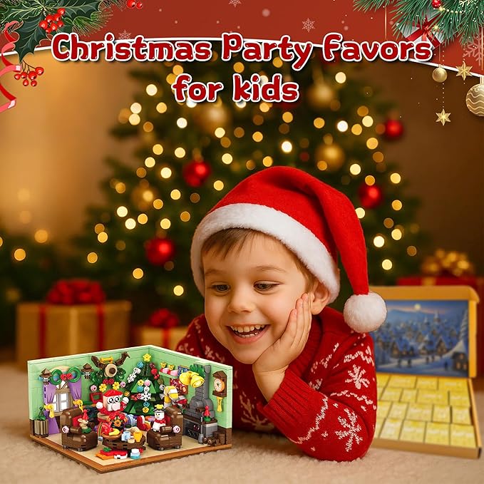 Advent Calendar Building Blocks, 24 Day Christmas Countdown Kit with 669PCS Bricks Set,Santa Sleigh Christmas Tree Xmas Friends Room Holiday Decorations Gifts for Kids Boys Girls