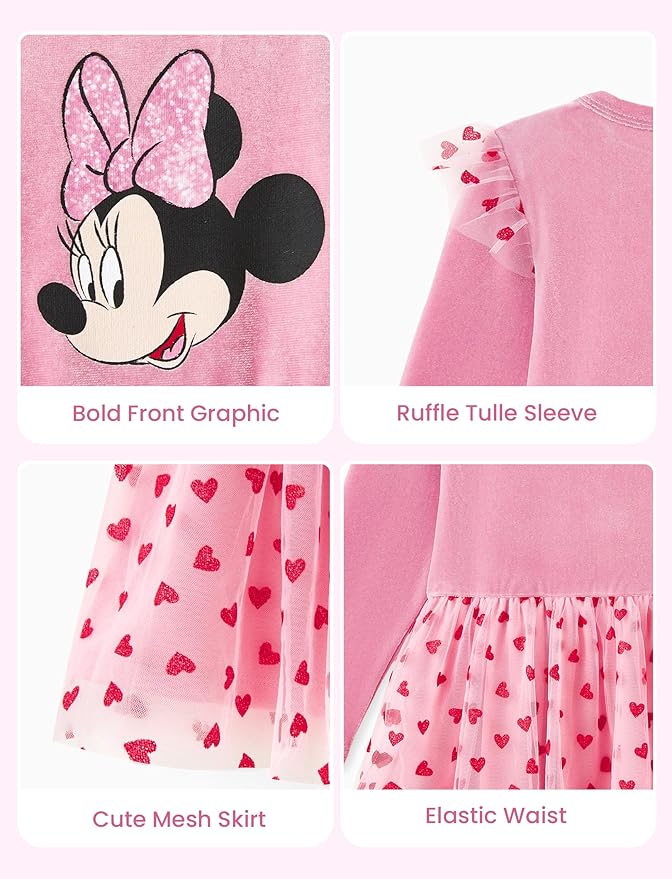 Disney Princess Frozen Minnie Mouse Dress Girls Sparkle Ruffle Tulle Tutu Birthday Party Fall Outfits Clothes Baby to Toddler