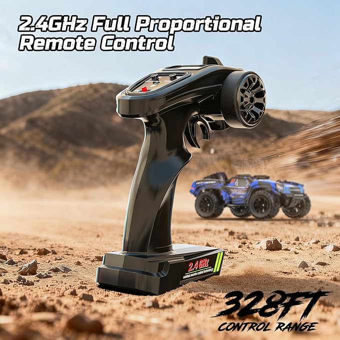 DEERC 9006E 1:12 RC Cars for Adults Boys, 45KM/H Off-Road Short Course Truck, 4WD All Terrain Remote Control Monster Truck, 2.4GHz Waterproof Car with 2 Rechargeable Batteries, Spare Tire, LED Lights