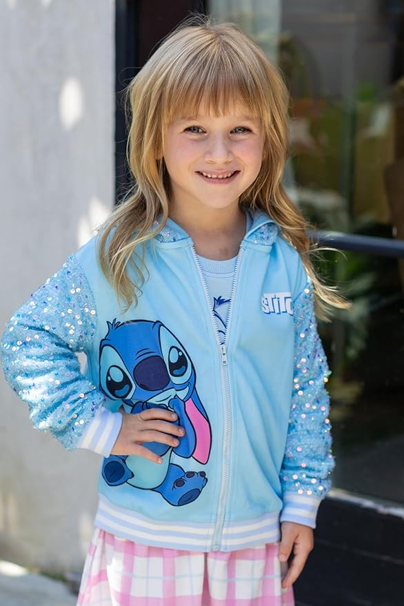Disney Frozen Elsa Stitch Minnie Mouse Toddler Girl Jacket Sequin Zipper Hoodie Sweatshirt Coat Birthday Clothes 3-13 Years