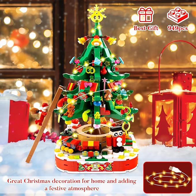 Advent Calendar 2025 Christmas Tree Building Blocks Set with Warm Light, Christmas Countdown Calendar, 24 Days Building Toys for Kids Creative Christmas Gifts for Kids Teens Adults