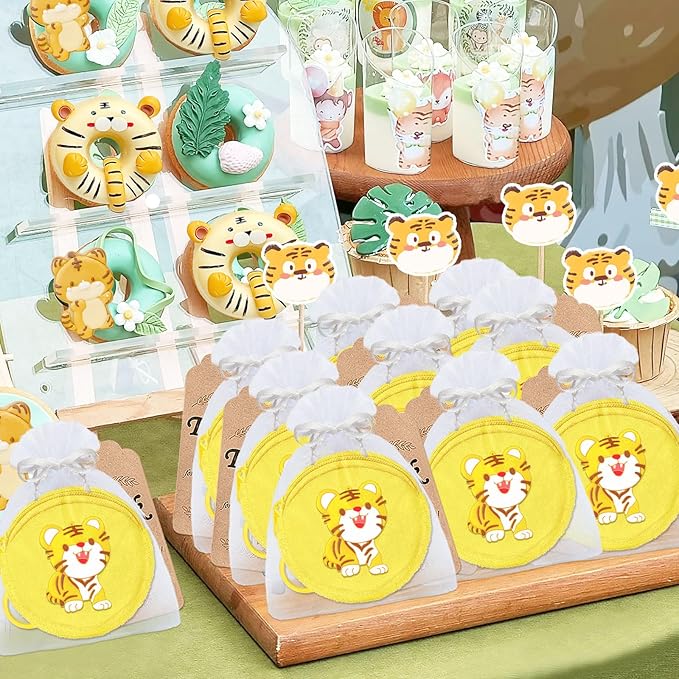 15 Pack Tiger Mini Coin Purses with Keyring for Tiger Jungle Safari Party,Goodie Bag Stuffer,Present for Friends,Creative Souvenirs,Birthday,Yellow