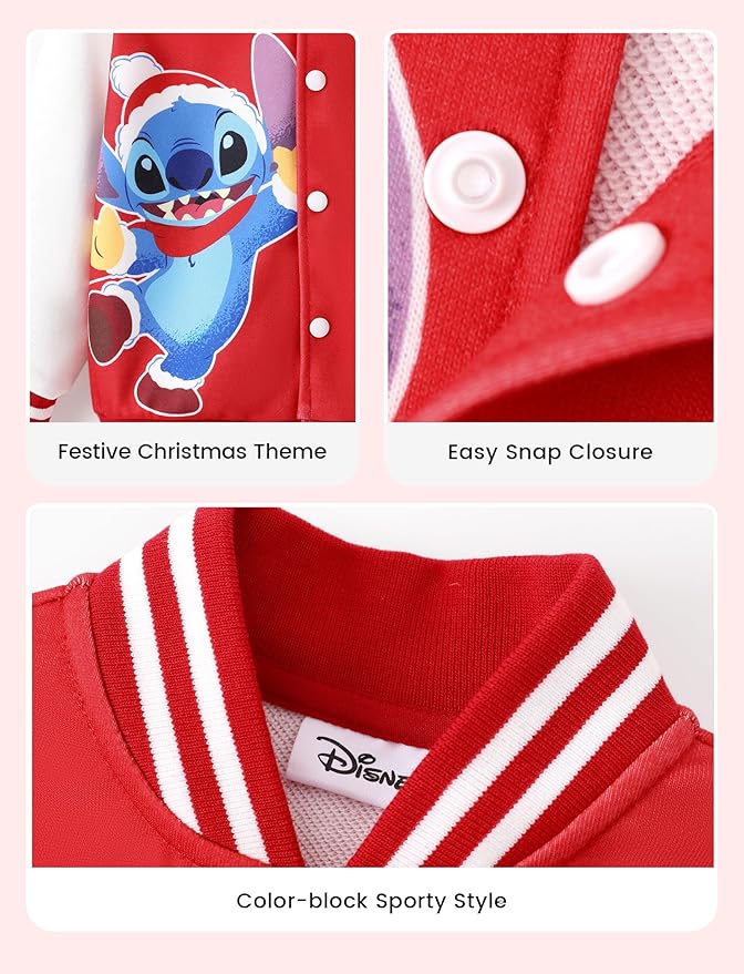 Disney Minnie Mickey Stitch Princess Frozen Elsa Marvel Jacket Lightweight Coat Button up Color Block Sweatshirt 2-14 Years