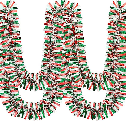 50Ft Christmas Tinsel Garland Red Green and White Xmas Tree Decorations Metallic Glitter Twist Garland for Christmas Decorations Anniversary Birthday Wedding Holiday Supplies Indoor Outdoor Supplies