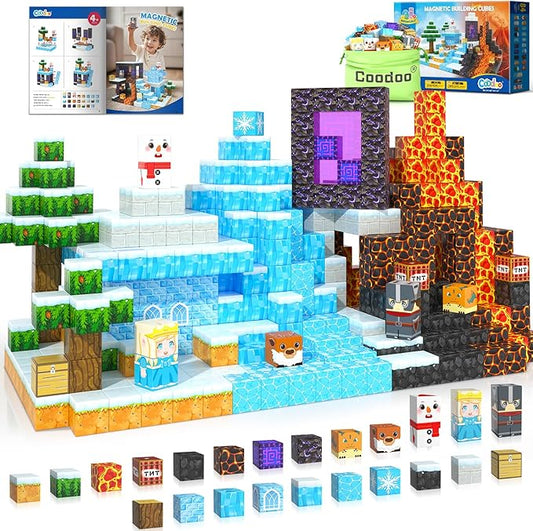 Coodoo Frozen Toys Magnetic Blocks - Build Mine Magnet World Frozen & Lava Set, Magnetic Tiles Building Blocks Toddler STEM Sensory Outdoor Kids Toys, Gifts for Boys & Girls for Ages 3 4 5 6 7 8