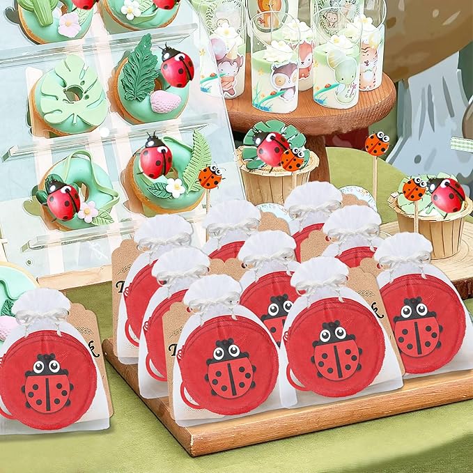 15 Pack Ladybug Mini Coin Purse with Keyrings for Ladybug Themed 1st Women Girls Birthday Insect Baby Shower Party Decoration,Red