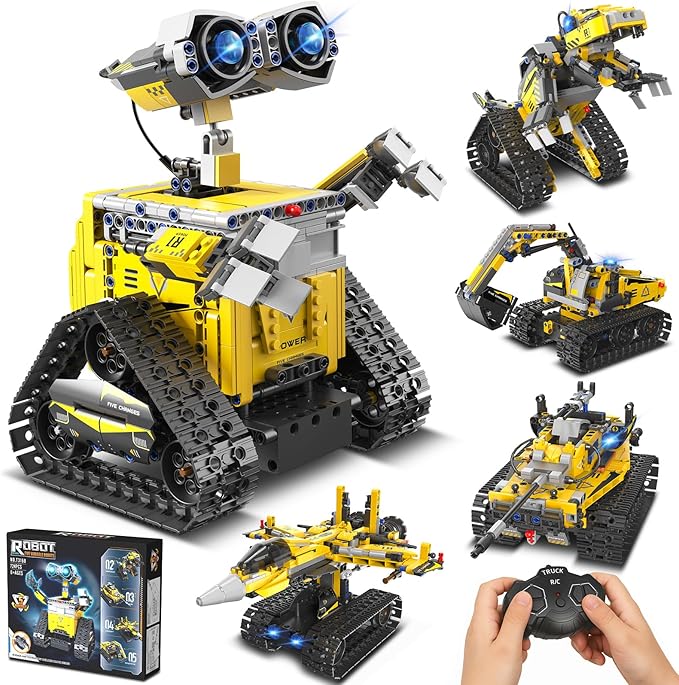 Insnug Robot Building Set with Remote Control for Boys Ages 8-12, Tracked RC Robotics Building Kit, 5 in 1 Models Wall Robot Dinosaur Tank Aircraft Excavator Assembly for Kids Birthday (724pcs)