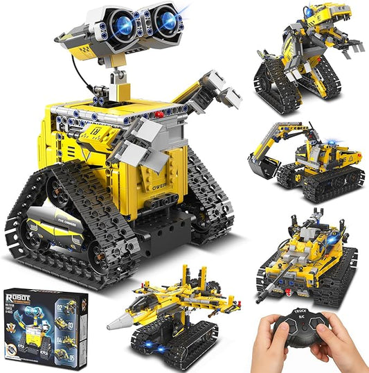 Insnug Robot Building Set with Remote Control for Boys Ages 8-12, Tracked RC Robotics Building Kit, 5 in 1 Models Wall Robot Dinosaur Tank Aircraft Excavator Assembly for Kids Birthday (724pcs)