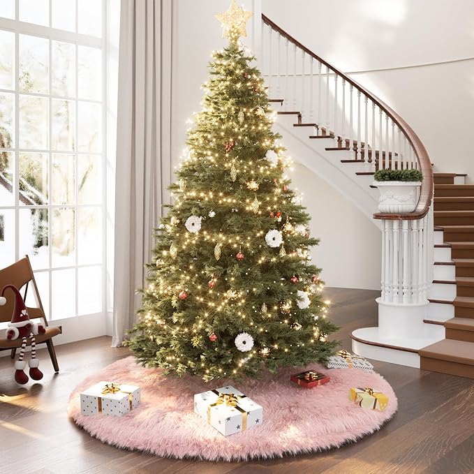 iMucci 24inch Christmas Tree Skirt Wool Fur Pink Tree Skirt Small Tree Skirts Pink Trees Skirt Holiday Party Decoration