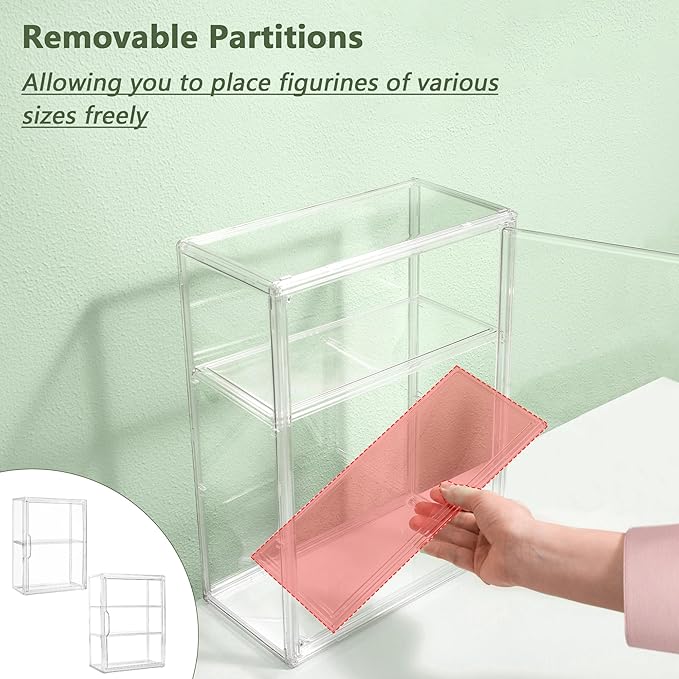 Acrylic Display Case for Collectibles 3 Tier Figure Display Case with 2 Movable Plates Clear Display Cases for Figures with Magnetic Door Tall Display Box, 1 Pack