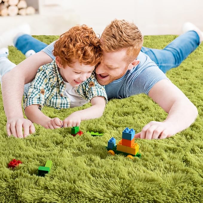 Ompaa Fluffy Rug, Super Soft Fuzzy Area Rugs for Bedroom Living Room - 3' x 5' Large Plush Furry Shag Rug - Kids Playroom Nursery Classroom Dining Room Decor Floor Carpet, Grass Green