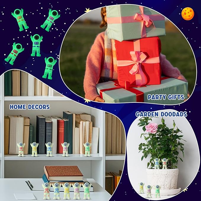 50 Pcs Mini Astronaut Figurines Glow in The Dark Miniature Astronaut Tiny Spaceman Toys for Space Party Piñata Cake Topper Kids School Classroom Prize Gift Hide and Seek (Full Body Glow)