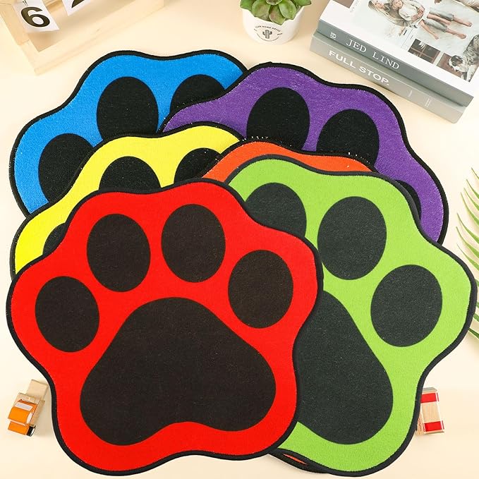 12 Pcs Dog Paw Kids Carpet Seats 16 Inch Colorful Floor Mat Floor Cushions for Kids Classroom Non Slip Carpet Seats for School Classroom Group Activity Marker Playroom Home Learning Area