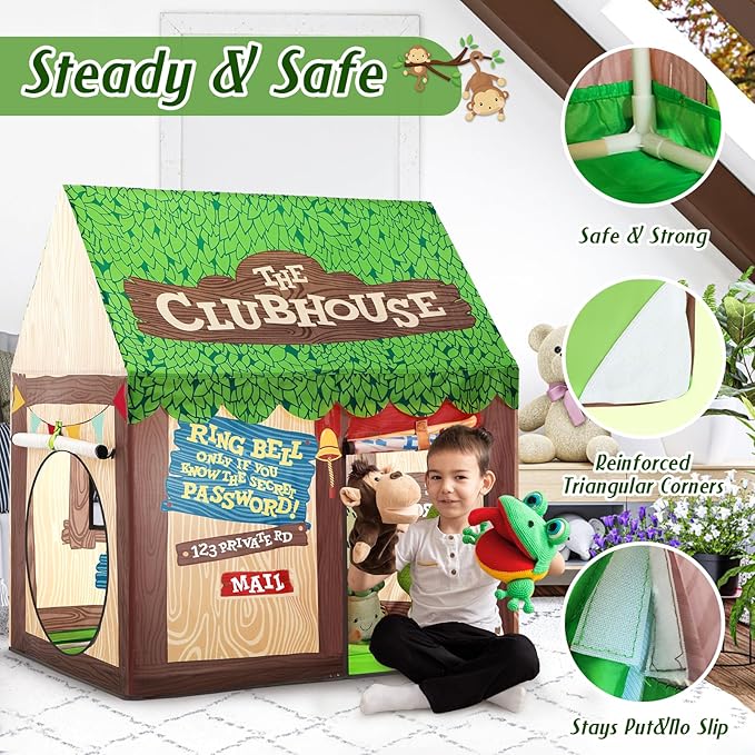 SweHouse Kids Play Tent Indoor: Clubhouse Tent for Kids with Roll-up Door and Windows for Outdoor Games - Boys Tent Playhouse Toddlers Toys Tent for Birthday Gifts