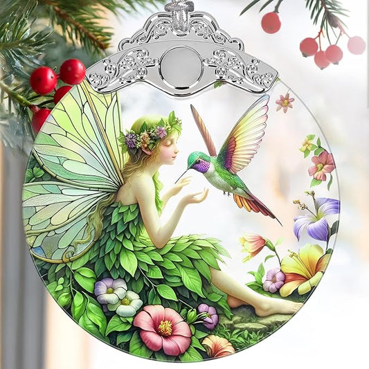 2025 Ornaments for Christmas Tree: Christmas Tree Decoration & Fairy & Hummingbird Themed Stained Glass Gifts