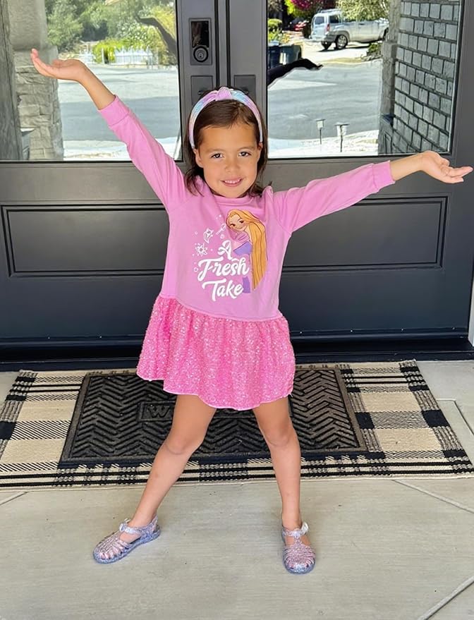 Disney Stitch Minnie Elsa Princess Sweatshirt Dress Toddler Girl Sequin Long Sleeve Pullover Clothes Fall Outfit 2-9 Years