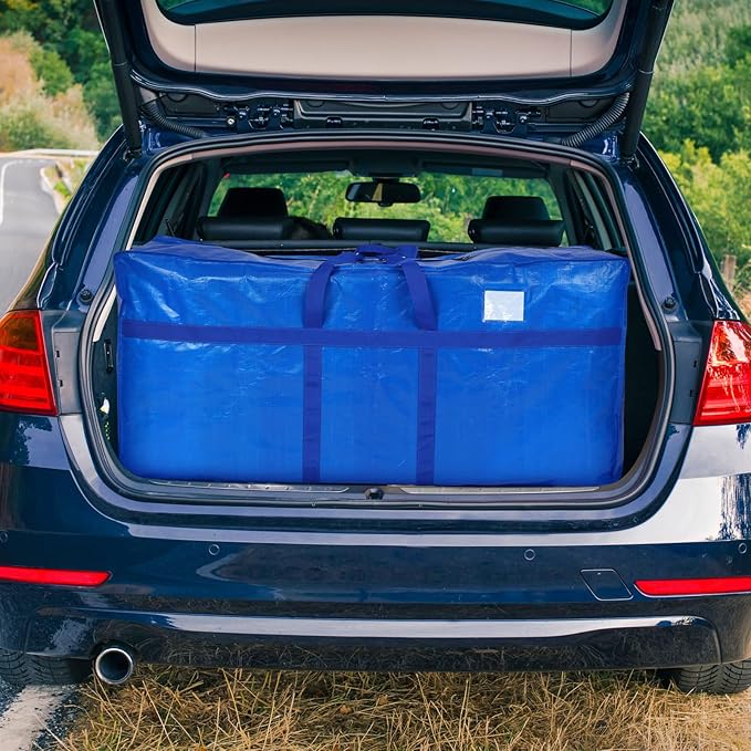 Windyun 4 Pack 41 Gallon Extra Large Storage Bags XXL Moving Bags with Zipper Handles Heavy Duty Jumbo Big Totes Box for Halloween Skeleton 4-12 Feet Christmas Tree Storage College Dorm Cloth (Blue)