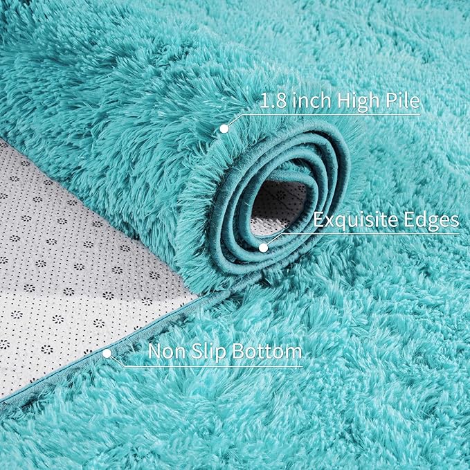 6x9 Fluffy Soft Teal Blue Rug for Living Room Bedroom, Large Area Rugs Super Soft Shaggy Carpet for Classroom Kids Babys Playroom Toddler Nursery Dorm Home Decor, Modern Indoor Non Slip Rug