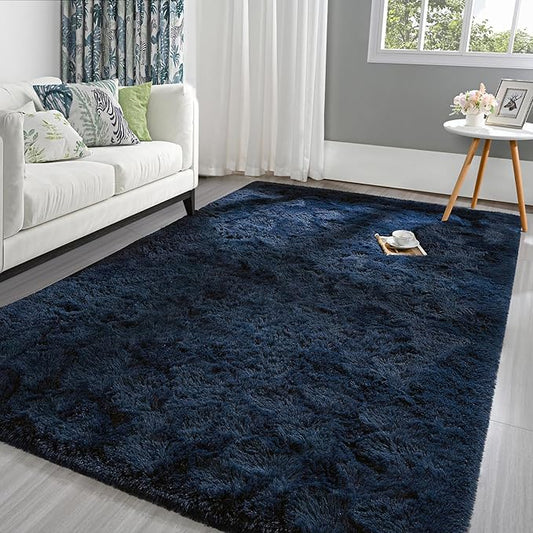 Pettop Fluffy Navy Blue Area Rug for Bedroom Living Room, 3x5 Feet Soft Plush Fuzzy Rugs for Girls Kids Boys, Non-Slip and Washable Rug for Nursery Classroom, Carpet for Rooms Decor