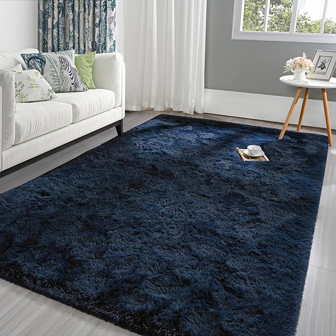 Pettop Fluffy Navy Blue Rug for Bedroom Living Room, 8x10 Feet Super Soft Shaggy Plush Fuzzy Rugs for Girls Kids Boys, Non-Slip and Washable Rug for Nursery Classroom, Carpet for Rooms Decor