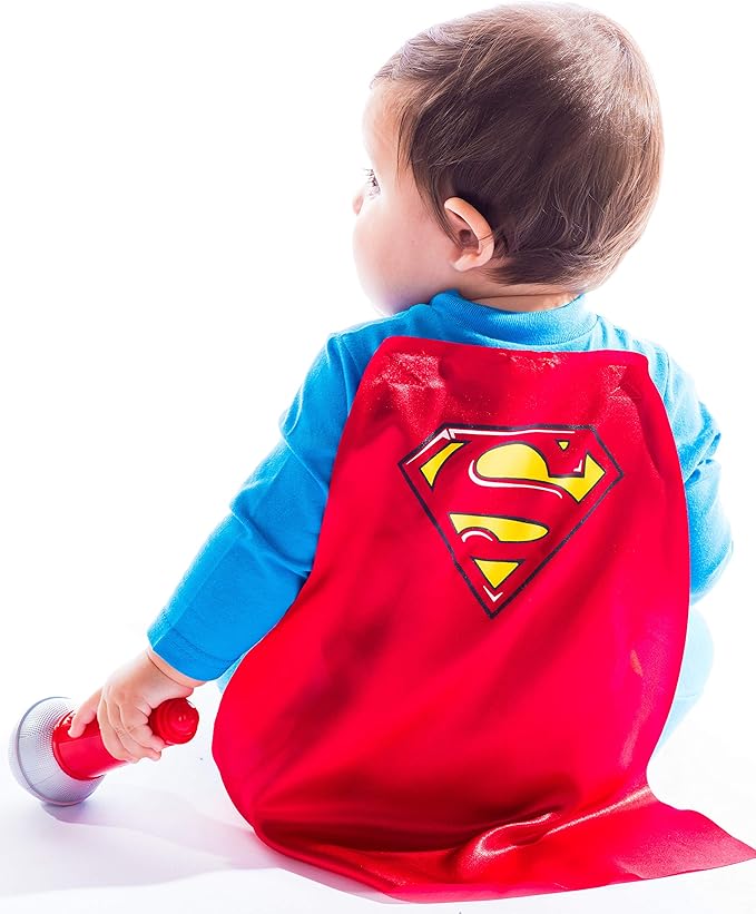 WARNER BROS. Justice League Batman Superman Lightweight Breathable Baby Zip Up Costume Coverall with Cape Newborn to Kid