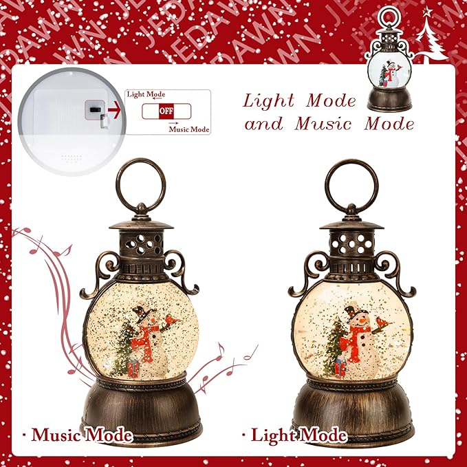 Christmas Snow Globes, Glittering Christmas Music Box Snowman Christmas Trees with 8 Songs,Christmas Lanterns for Indoor Holiday Table Party Gifts