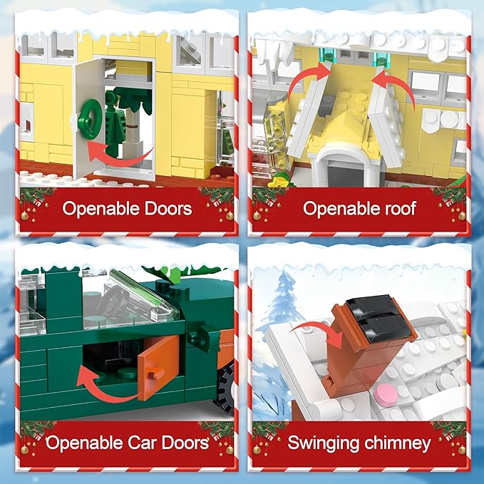 4 in 1 Snow Village,Pickup,Garage,RV Building Set Compatible with Lego,Xmas Decor Toys Gifts for Adults Girls Boys Ages 6+ (650 Pieces)