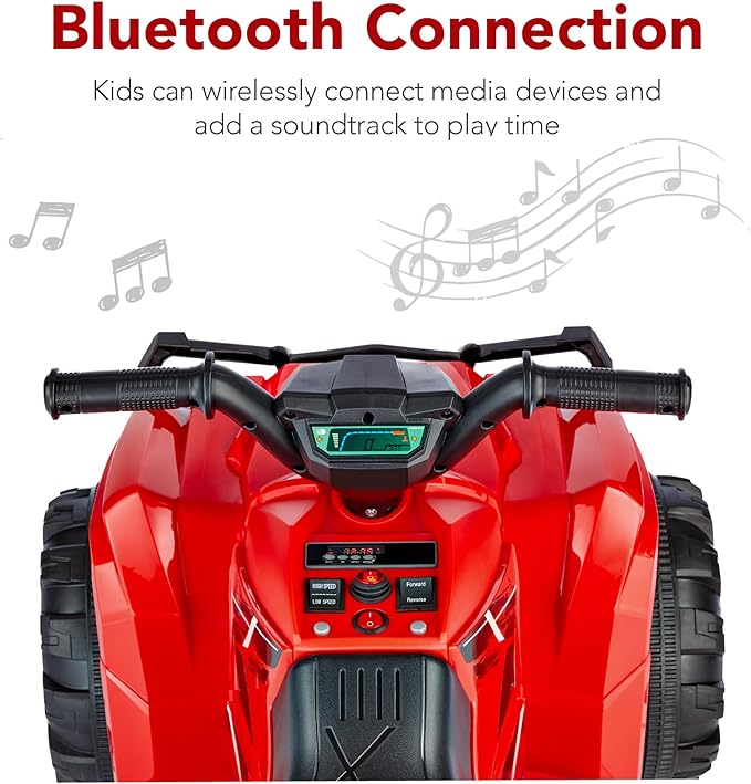 Best Choice Products 12V Kids Ride-On Electric ATV, 4-Wheeler Quad Car Toy w/Bluetooth Audio, 2.4mph Max Speed, Treaded Tires, LED Headlights, Radio - Red