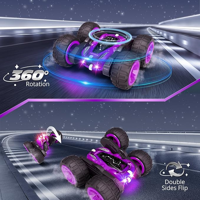 Tecnock Remote Control Car for Kids, 2.4GHz RC Cars with USB-C Easy Charging, 4WD Double Sided 360° Rotates and Flips RC Stunt Car, Toys Gift for Boys and Girls Ages 6-8, 8-12