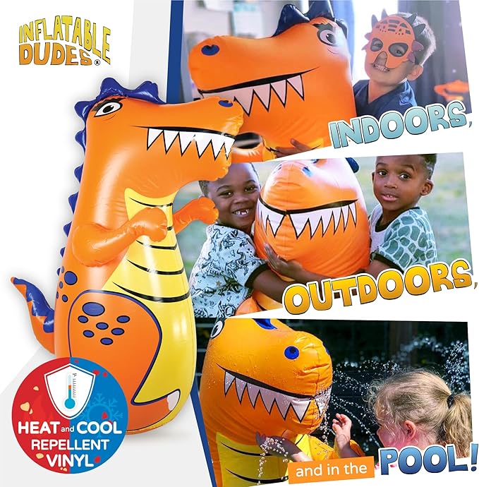 INFLATABLE DUDES Dinosaur -Kids Punching Bag | Already Filled with Sand| Bop Bag | Premium Inflatable Toy | Punching Bag for Kids | Enhanced Bounce-Back Action! | Indoor Outdoor - Party Games