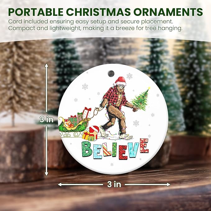 OASSIE Bigfoot Christmas Ornaments Gifts for Men Women - Ceramic Sasquatch Christmas Decorations 2025 - Big Foot Birthday Gifts for Friends, Stocking Stuffers for Men Women, White Elephant Gift Ideas