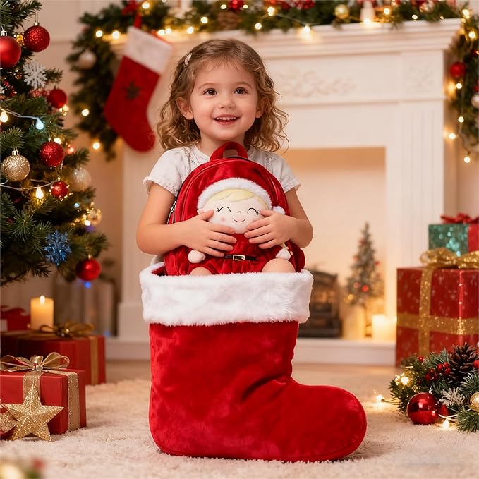 Gloveleya Plush Backpacks Toddler Backpack Removable Doll and Backpack Christmas Gifts Baby Girl Gift For 2 to 8 Years Girl Birthday Gifts With Red Doll