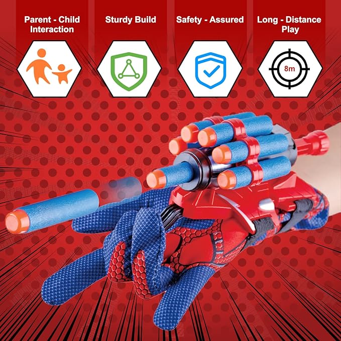Superhero Wrist Shooter for Kids: 2 Sets Wrist Shoots Toys, Superhero Cosplay Toy Kids Capes and Mask Set Spider Toys for Boys 4-6, Role-Play Costume for Boys and Girls 3-8 Gifts