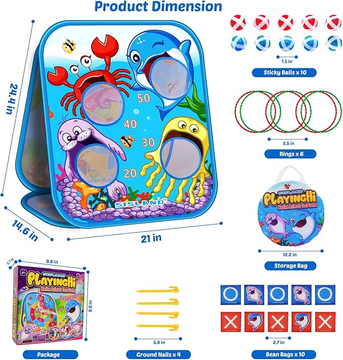 5-in-1 Bean Bag Toss Game for Kids, Animal Corn Hole Outdoor Toy for Toddler, Outside Yard Party Lawn Backyard Games Birthday Gift for Boy Girl Age 3 4 5 6 7 8