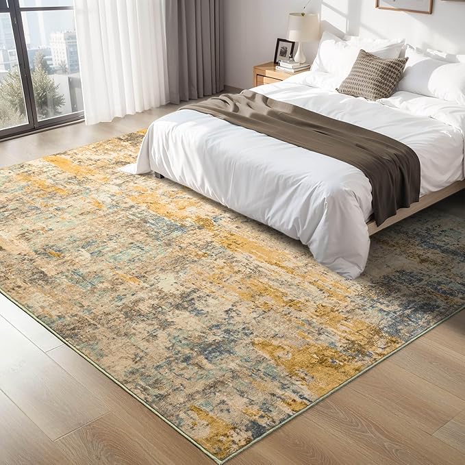 Ompaa Living Room Rug 5x7 Beige Area Rug Machine Washable Boho Rug Non Slip Abstract Vintage Indoor Large Rugs for Bedroom, Classroom, College Dorm, Farmhouse, Dining Room, Kids Playroom