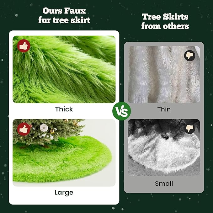 iMucci 30inch Christmas Tree Skirt Wool Fur Green Tree Skirt Small Tree Skirts Snowy Green Trees Skirt Holiday Party Decoration