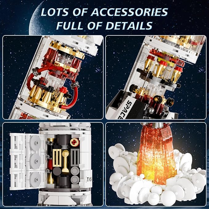 Model Rocket Building Kits for Kids 8-14, STEM Space Ship Rocket Building Toys with LED, 1201 Pcs Spaceship Space Shuttle Collectible Display Model Building Sets Best Gifts for Boys Girls Adults