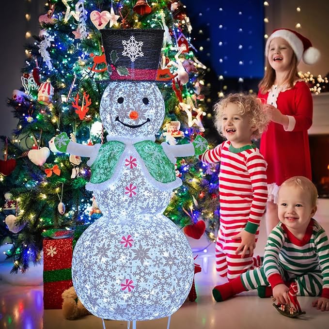 Lighted Snowman Christmas Decorations, 4.1FT Large Collapsible Outdoor Snowman with Green Scarf and Vest, Pop Up Snowman for Indoor/Outside Yard Xmas Lawn Decor