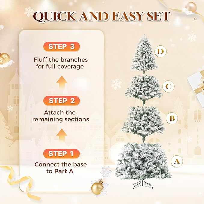 HOLLO STAR 9 ft Flocked Prelit Christmas Tree with 753 LED Lights, App Control, Artificial Christmas Tree, Multi-Color RGBW Lights, 2100 Branch Tips, Snow Xmas Tree, for Home, Party