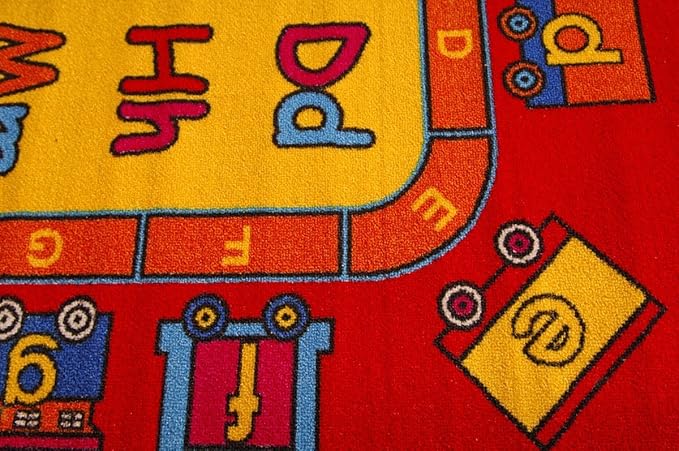 Mybecca Kids Children Educational ABC Fun Alphabet Train Area Rug 5' x 7' Children Area Rug for Playroom & Nursery - Non Skid Gel Backing (59" x 82")