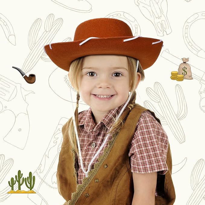 20 Pcs Children's Cowboy Hats Kids Party Cowboy Cowgirl Felt Hats for Western Halloween Birthday Costume(Brown)